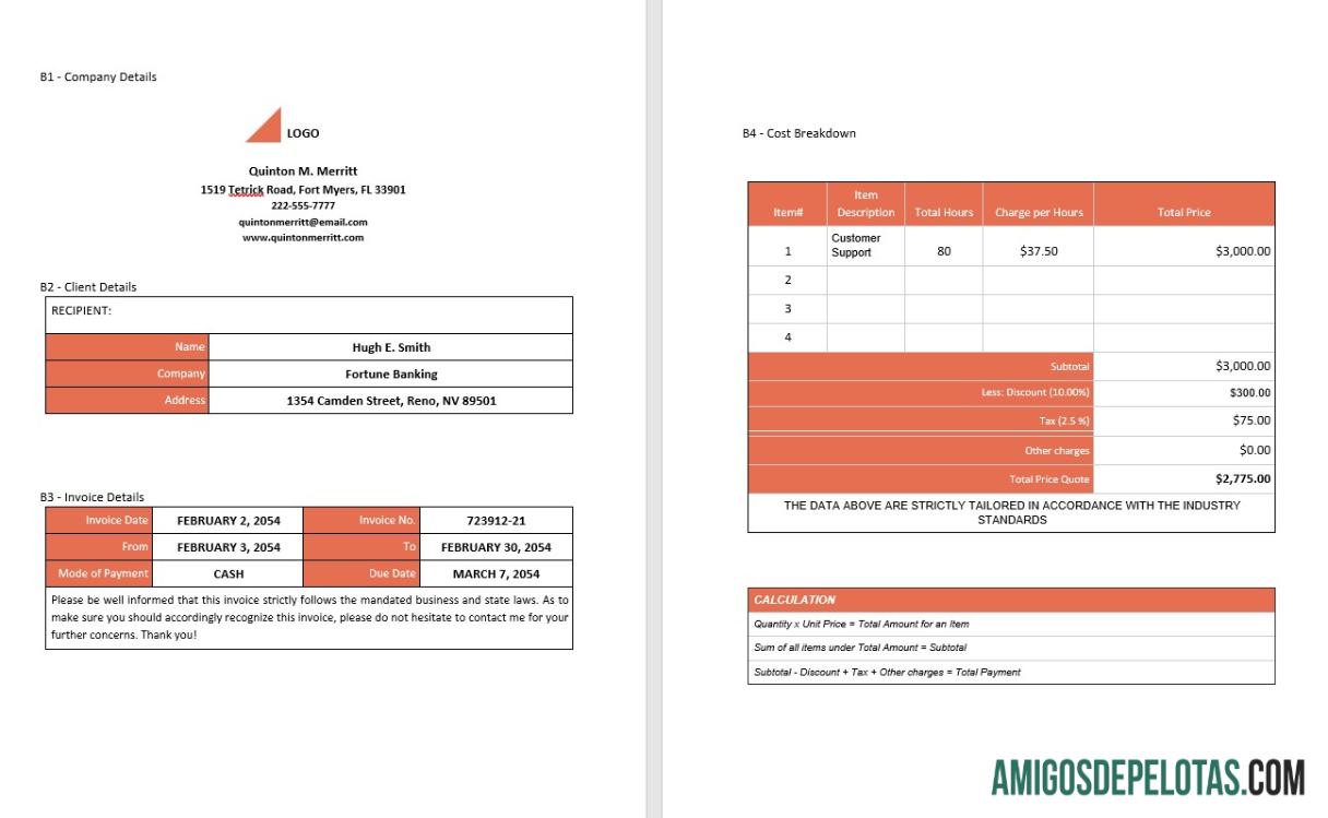 Fatura Freelance Simples Gratuita exemplo